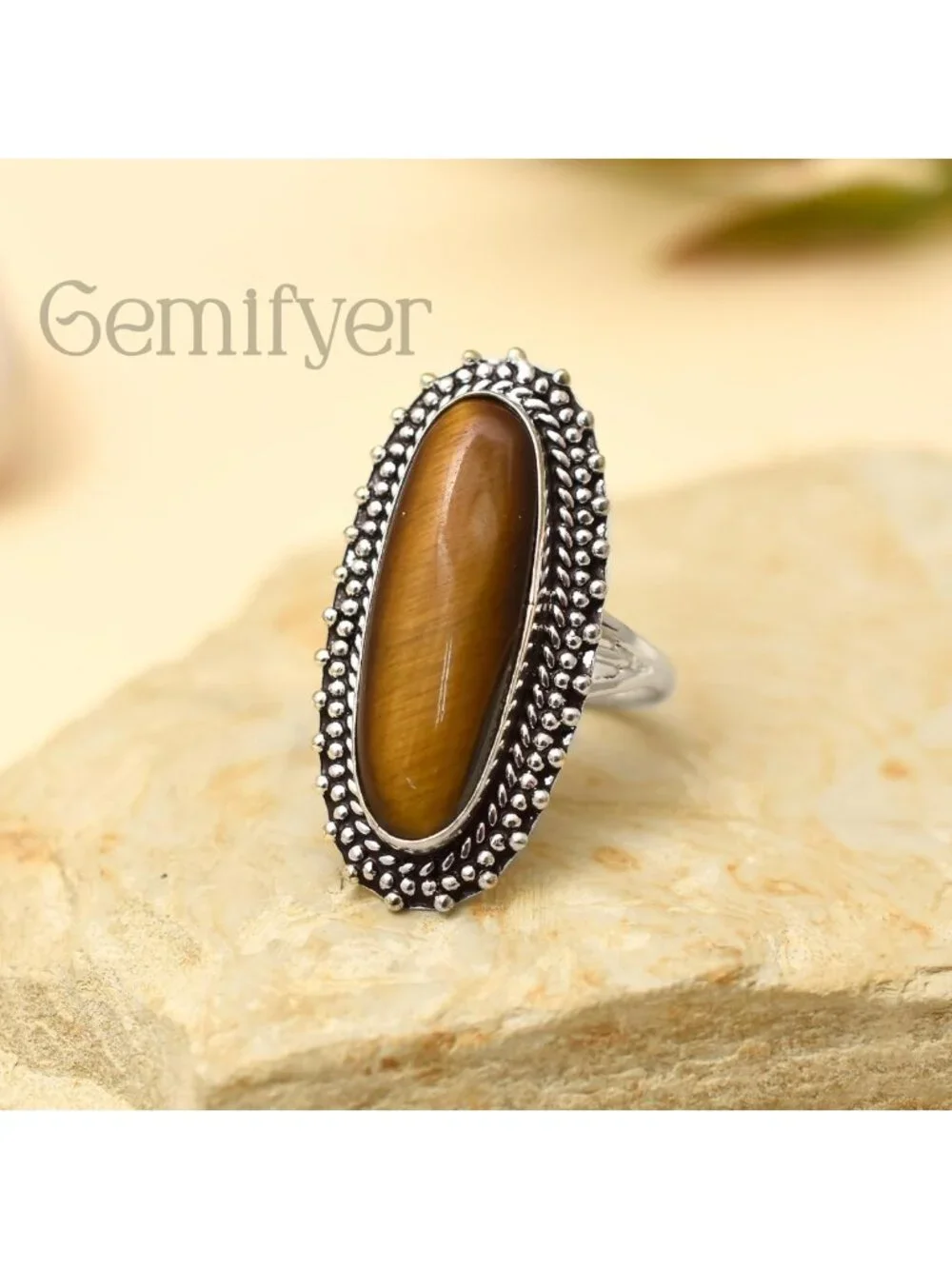 Handmade 925 Sterling Silver Turquoise & Tiger's Eye Statement Rings for Women